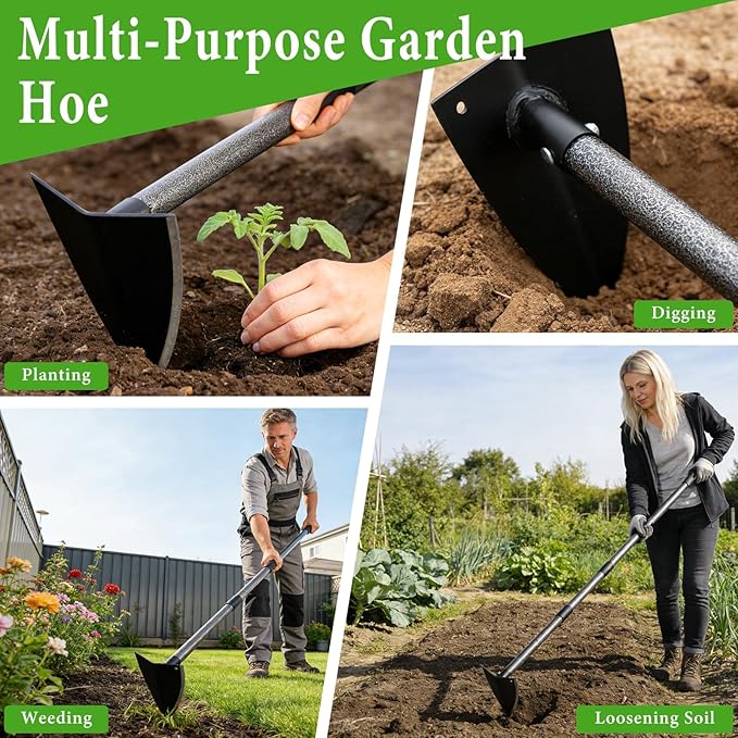 Garden Warren Hoe - Carbon Steel Sharp Triangle Hoe, 60" Adjustable Long Handle, Heavy Duty Gardening Hand Hoe For Weeding Digging Loosening Soil, Stand Weeder Remover Tool For Yard Lawn Flower Beds