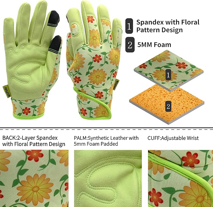 Gardening Gloves,Women Yard Work Garden Glove,Gifts | Thorn Proof,Puncture Resistant,Touchscreen,Gift,Leather,Spandex
