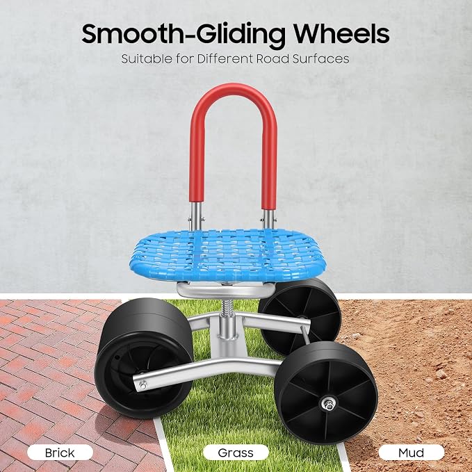 Rolling Garden Cart with 360° Swivel Seat,Rolling Stool Gardening Work Seat w/Wheels,Outdoor Lawn Yard Patio Stool Scooter for Planting Adjustable Seats Height and Direction Gardening Helper