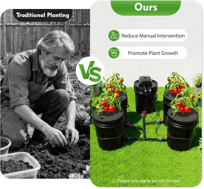 DWC Hydroponics Grow System 5.28 Gallon Deep Water Culture Kit with 12W 110V Air Pump, Five 12inch Buckets & Air Stones for Indoor Gardening Vegetables Herbs (5 Buckets+5.28Gal)