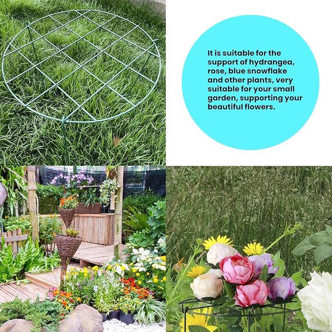 2 Pcs Flower Support Rings, Peony Cage Plant Support Stake,Grow Through Grid Plant Brace, Hoops with 3 Pcs Legs for Heavy Blossoms (2 pcs 24")