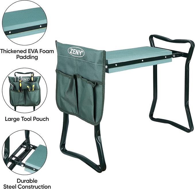 ZENY Folding Garden Kneeler Seat Gardening Workseats Portable Garden Bench Stool with Thicken Foam Kneeling Pad and Tools Pouch