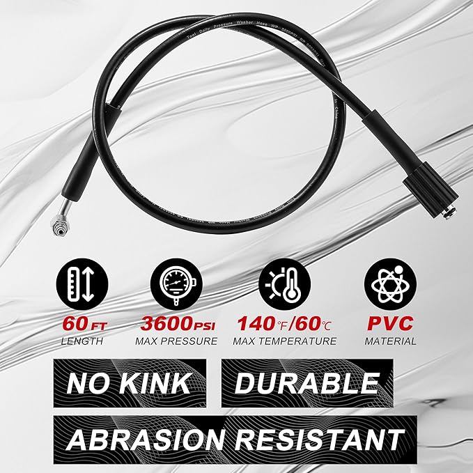 Tool Daily Retractable Pressure Washer Hose Reel, 1/4” x 60 FT Heavy Duty Power Washer Reel with Hose, Auto-Rewind, Wall/Floor Mounted, 3600 PSI