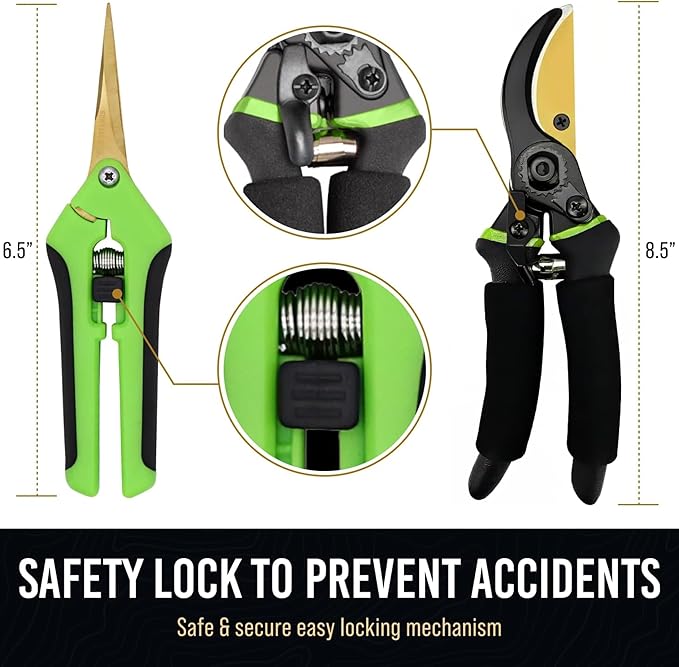 8.5" Professional Bypass Pruning Shears & Gardening Scissors Set - Super Sharp Premium Garden Shears | Pruning Shears For Gardening, Garden Hedge Clippers Handheld Pruners - Garden Scissors