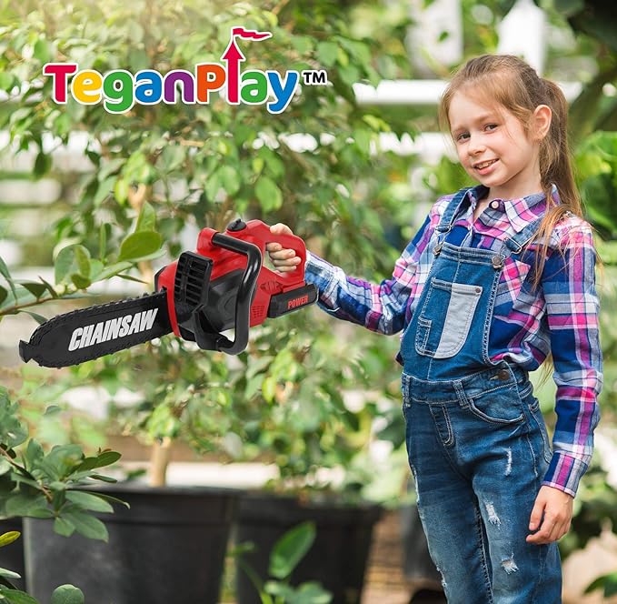 Power Garden Tools Set for Kids Battery Operated Toy Leaf Blower, Hedge Trimmer and Chainsaw Pretend Play for Boys Girls