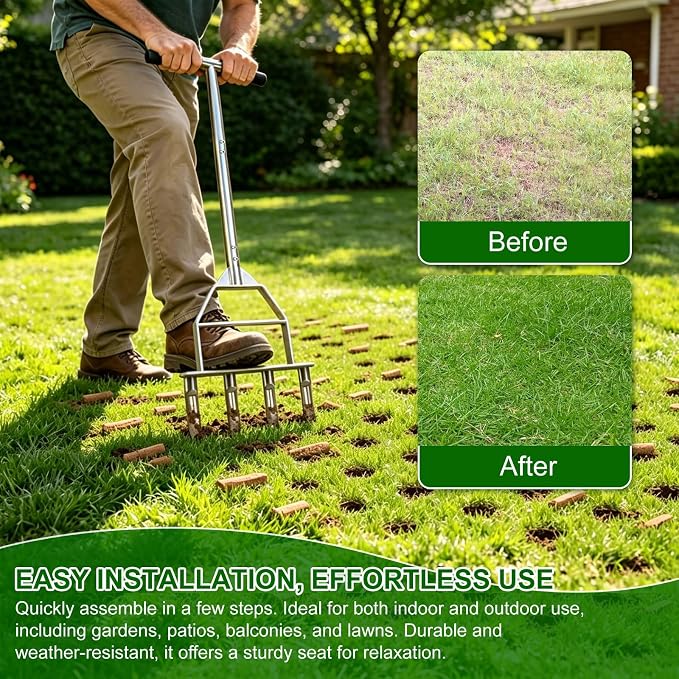 Lawn Aerator Tool,Manual Core Aerator Lawn Tool,Lawn Coring Aerator,Plug Aerator Tool with Soft Rubber Grip, Yard Plug Aerator for Lawn Care Compacted Soil (4 Corer)