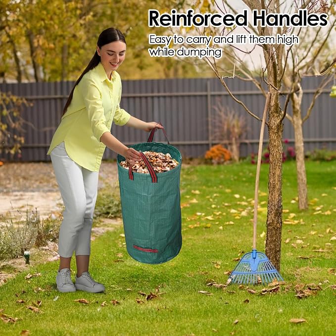 5-Pack 72 Gallon Yard Waste Bags,Reusable Collapsible Garden Leaf Bags with Plastic Ring,Standable,with Gardening Gloves,for Camping & Recycling Leaves,Lawn Debris & Grass Clippings