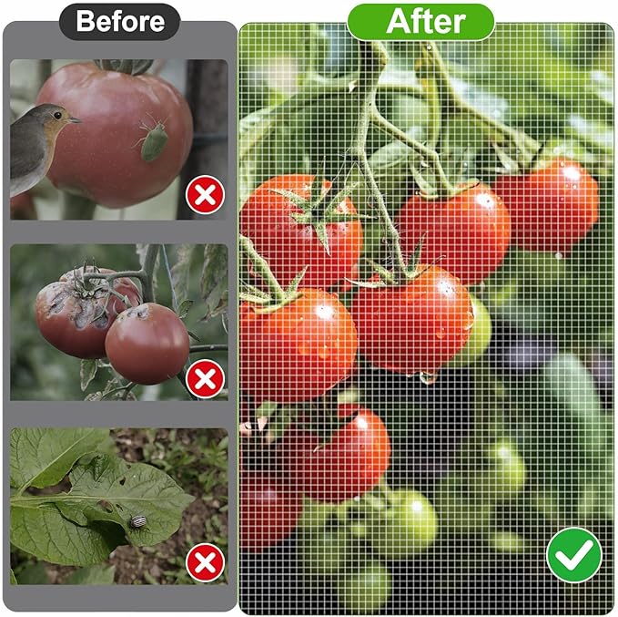 3 Pcs Tomato Netting for Garden Protection, 57" X 17.7" X 17.7" Square Tomato Cage Insect Barrier Plant Netting Mesh Cover with Zipper & Drawstring, for Vertical Climbing Plants Vegetables Fruits