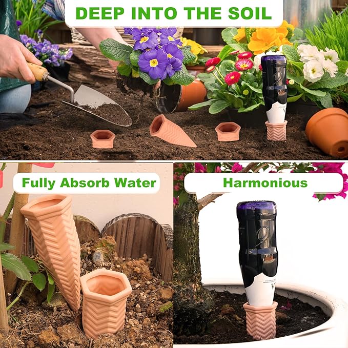 Self Watering Planter Insert Terracotta Watering Spikes Premium Plant Watering Devices Irrigation Dripper Self Watering Spikes Automatic Plant Accessories 4 Packs (Wave)
