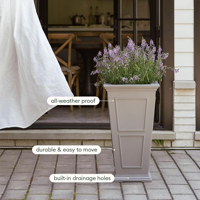 Veradek Brixton Series Tall Planter - Large Outdoor Planter for Front Porch/Patio | Crack-Resistant Plastic for All-Weather Use | Classic Estate Design for Tall Plants, Flowers, Trees