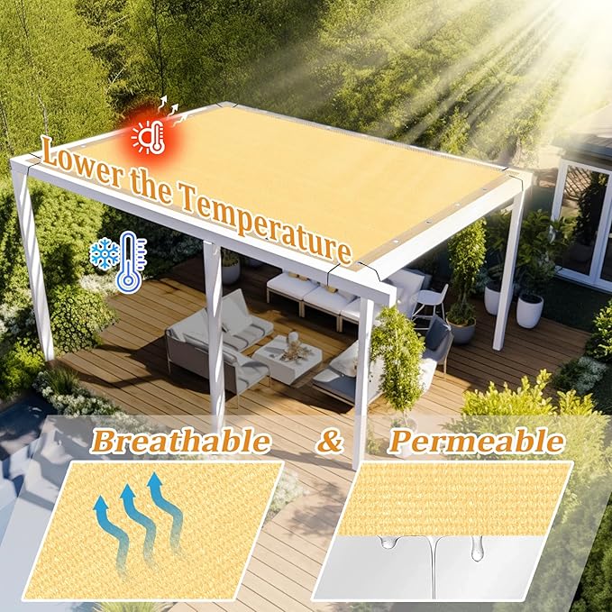 Shade&Beyond Customized Size 16' X 16' Shade Cloth with Grommets, 90% UV Protection UV Protection Mesh Tarp Sun Screens for Patio GN01, Sand