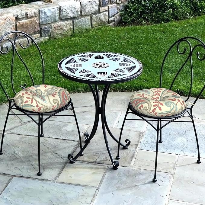DYTXIII Set of 2 Outdoor Round Chair Cushions 15"x15"x4" with Ties, Water Repellent Tufted Bistro Seat Cushions, Thick Patio Chair Pads for Bar Stool, Garden & Dining Furniture - Paisley Vintage