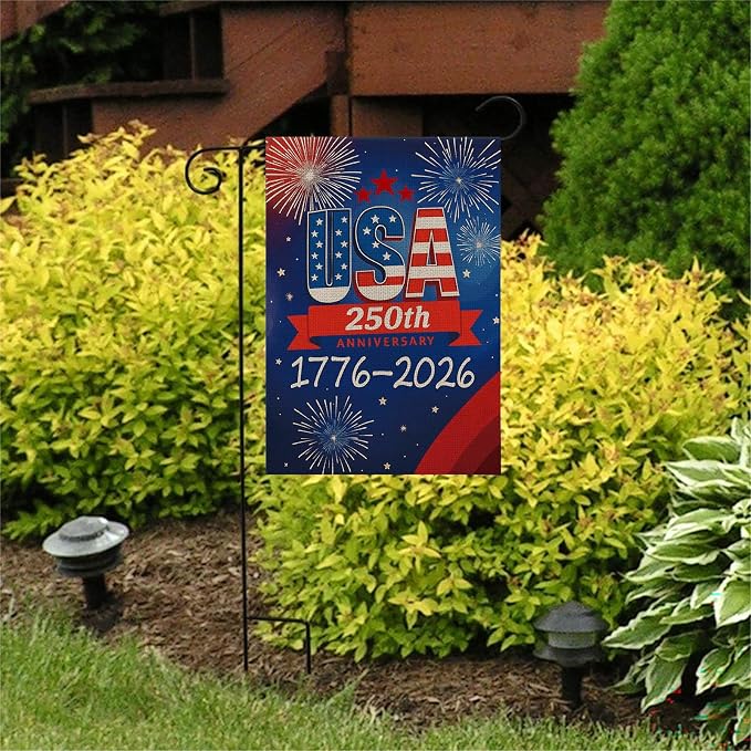 250 Anniversary Usa Garden Flags for Outside, 250 Anniversary USA Flag with Fireworks Design, 1776-2026 Patriotic 4th of July Decorations Yard Sign Double-Sided Waterproof Flag 12x18 Inch 250 Year American Flag