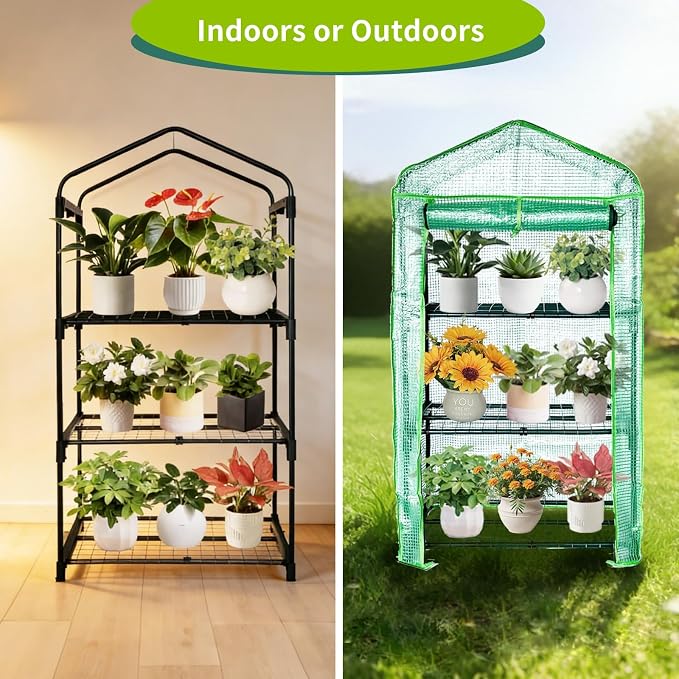 3 Tier Mini Indoor Greenhouse,27"x19"x49" Greenhouse for Indoors&greenhouses for Outdoors with PE Cover and Roll-Up Zipper Door