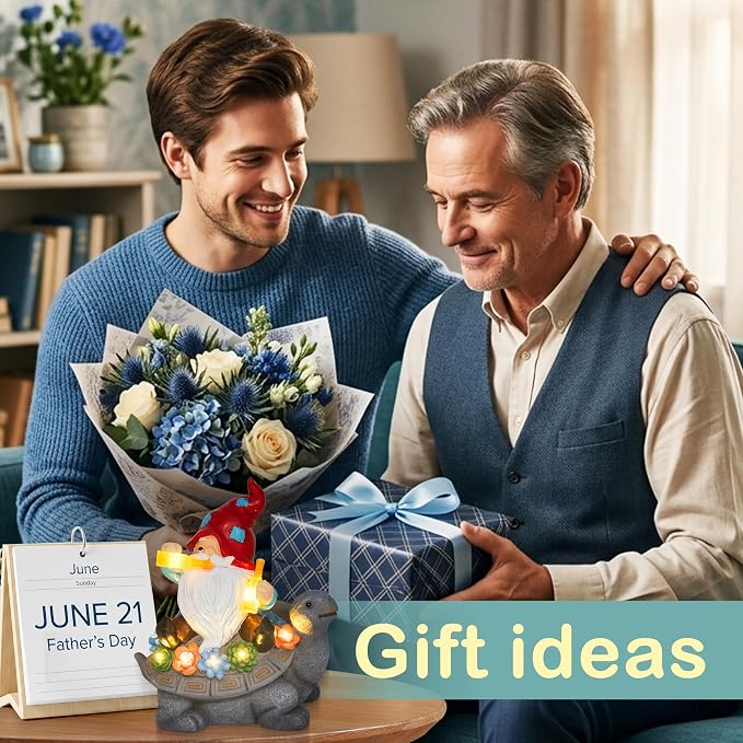Dad Gifts for Fathers Day,Gnome Garden Decor Statue with Solar Light, Turtle with Succulent Birthday Gifts for Men Women Mom Grandma, Funny Waterproof Resin Figurine Outdoor Decor for Yard Patio Porch