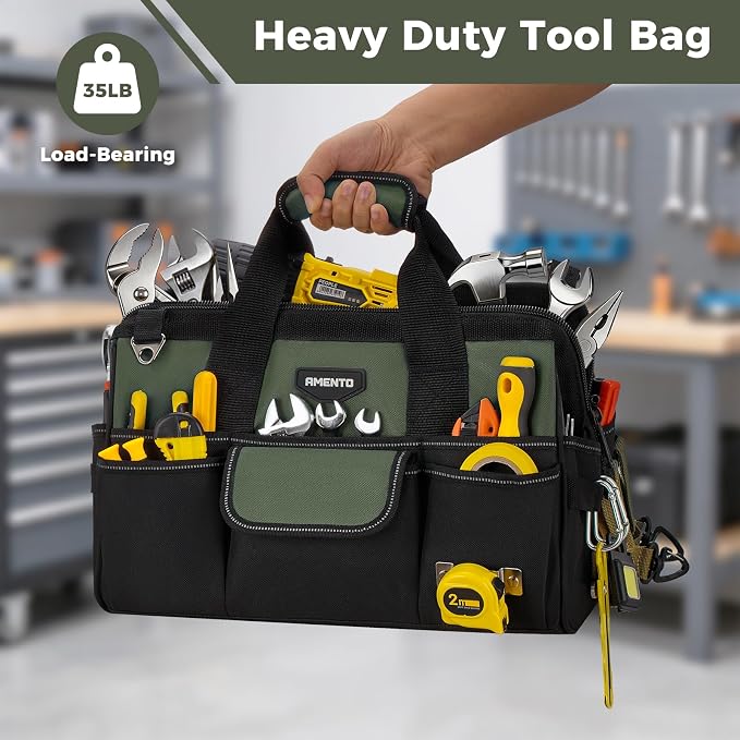 16-Inch Heavy Duty Tool Bag, 22 Pockets Empty Tool Box Organizer Storage, Soft Tote Toolbox Organization Portable Handle Carrying Work Toolbag, Father Day Gifts Men Electrician Mechanic, Green
