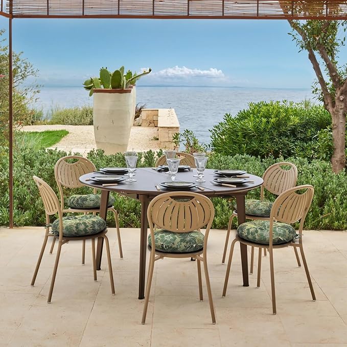 DYTXIII Set of 2 Outdoor Round Chair Cushions 15"x15"x4" with Ties, Water Repellent Tufted Bistro Seat Cushions, Thick Patio Chair Pads for Bar Stool, Garden & Dining Furniture - Green Rose