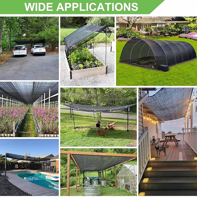 Mklsit Garden Shade Cloth, 70% 12 x 12 FT Resistant Sun Shade Net Mesh Tarp with Reinforced Grommets Outdoor Shade Cloth for Greenhouse, Plants, Tomatoes, Pergola, Patio Sunshade
