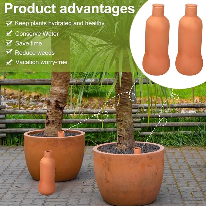 Blushtier 2 Pcs Olla Terracotta Watering Pot with Lid Large 34 oz Terra Cotta Self Watering Pots for Indoor Outdoor Plants Self Irrigate Spikes Ceramic Plant Waterer Set