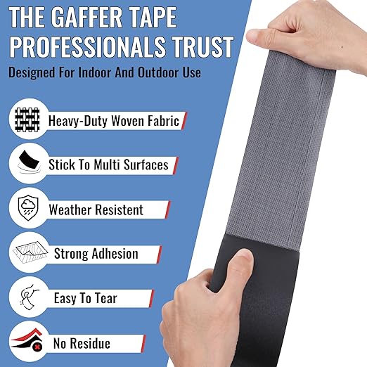 New Upgrade Gaffer Tape Bulk 6 Pack, 11 Mil Industrial Grade Gaffer Tape, 3’’ x 30 Yards, Strong Adhesion, Easily Remove No Residue, Professional Matte Finish No Reflection, Black Cloth Tape for Stage