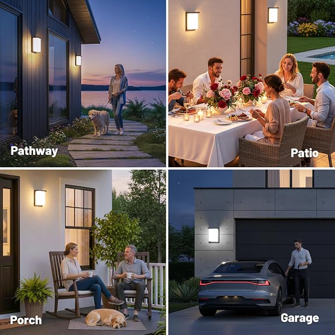 Modern Outdoor Wall Lights, LED 3CCT Selectable Outdoor Porch Light, IP65 Waterproof Exterior Wall Sconce, ETL Listed Porch Light for Front Door, Garage, Patio & House