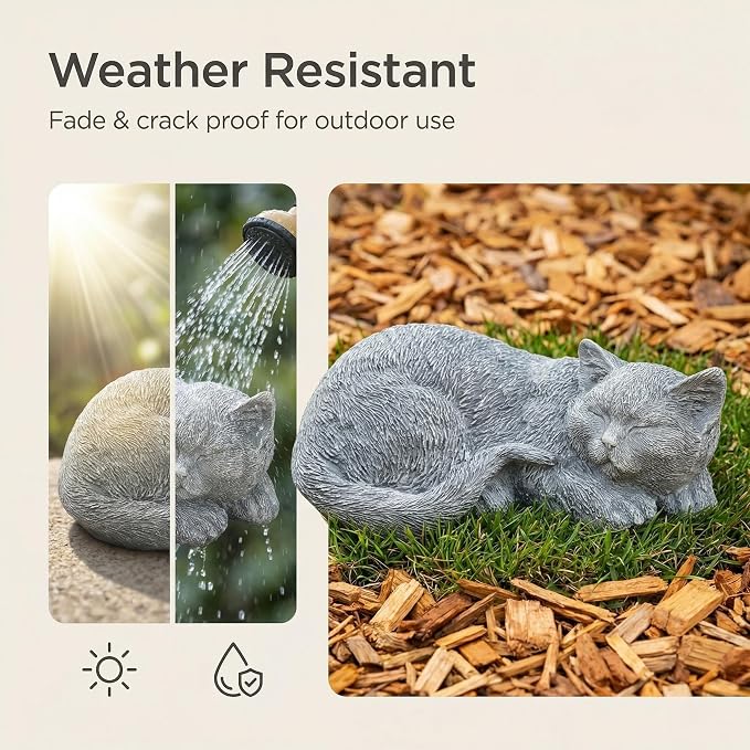 Cats Memorial Stone Garden Statue, Pet Statues Gifts for Loss of Cat Sympathy, Grave Markers for Garden Outdoor Statue Decor, 11.4” L Garden Decorative Tabby Figurine
