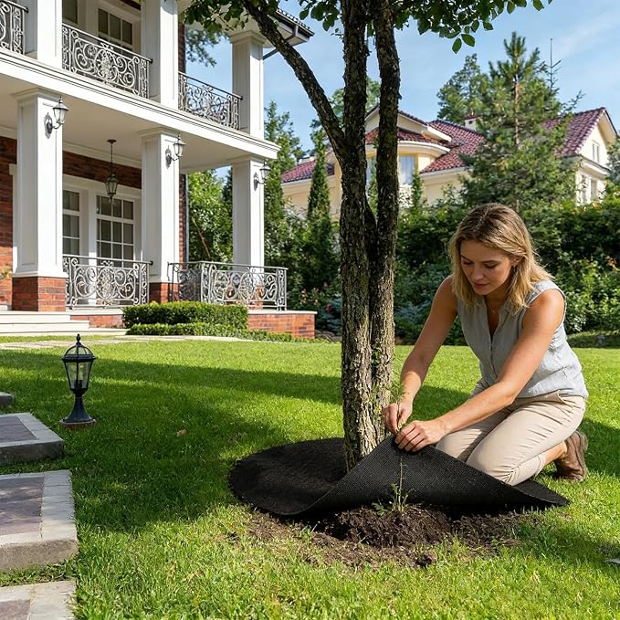Non-Woven Tree Mulch Ring - 36in Reusable Tree Weeds Barrier Mat, Heavy Duty Trees Protector Mat, WeedBarrier Ring Trees Rings for Gardening Landscaping Weeds Control Root Protection, Easy Install