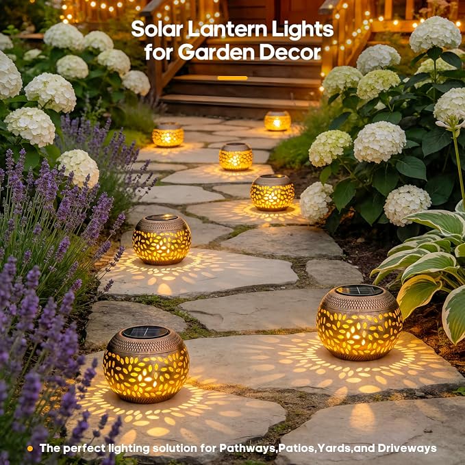 JMEXSUSS 2 Pack Solar Lanterns Outdoor Waterproof, Outdoor Lanterns for Porch, Solar Table Lamps for Outside Patio, Garden, Camping, Desk, Yard, Copper