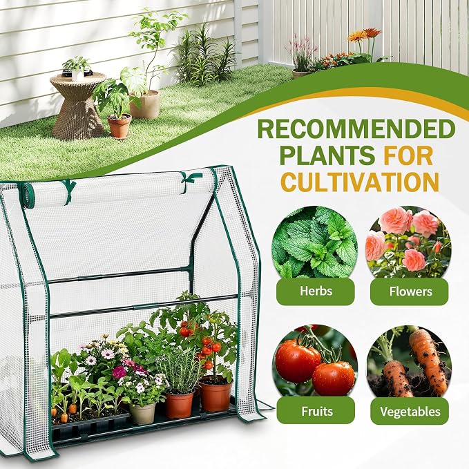 Mini Greenhouse for Indoor Outdoor,36"x18"x33" Tabletop Portable Green House with Waterproof Pad for Small Plants Nursery Germination (White)