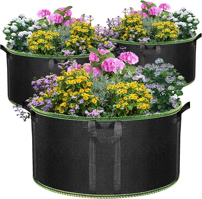 MEKOLIFE 50 Gallon Large Grow Bags 3 Pack - 320G Thickened Nonwoven Aeration Planter with Reinforced Handles, Heavy Duty Black Cloth Pots for Garden Outdoor Large Plants Vegetables Flowers