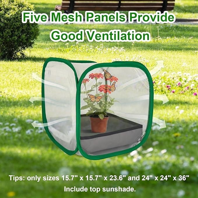 Butterfly Habitat Cage 12" x 12" x 12", Pop-up Butterfly & Insect Habitat Enclosure with Poop Tray for Easy to Clean, Small Foldable & Reusable Caterpillars Mesh Cage Terrarium for Indoor Use.