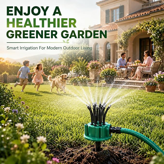 360 Degree Garden Automatic Multi Sprinkler Garden Lawn Sprinklers, with Flexible Spray Nozzles Rotating,Suitable for lawns, courtyards, Flower beds, and Agricultural Irrigation,Large Coverage Area
