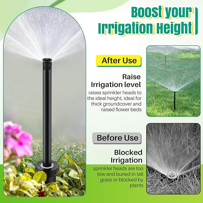 10" Popup Riser Extension Compatible with Rain Bird 1800 Series& Hunter Pro-Spray Sprinklers, Sprinkler Head Riser Extender with RotorTool, Garden Lawn Irrigation Spray Head (4 Set,Black)