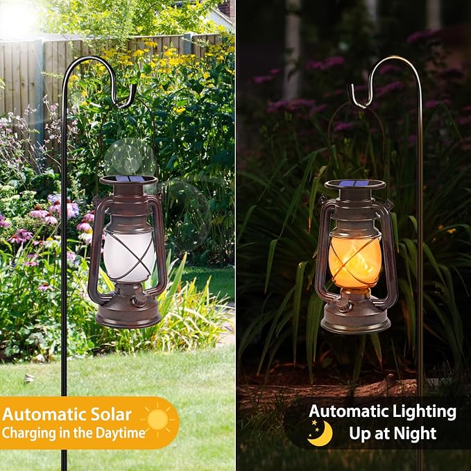 Solar Lanterns Outdoor Waterproof 4 Pack Bronze Vintage Lanterns with Dancing Flame Led Hanging Lights Decor,Lamps for Porch Garden Yard Pathway Camping