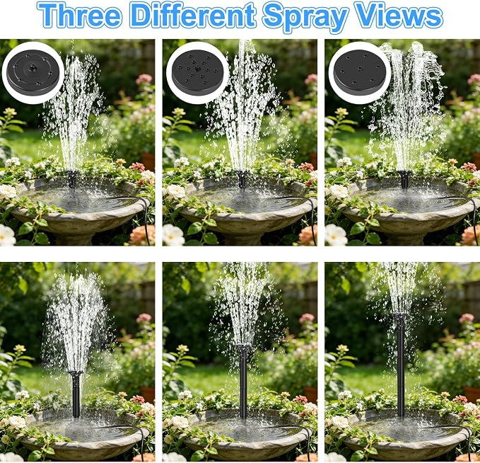 Yeomi Solar Fountain Pump for Bird Bath, 2.5W Solar Powered Water Fountain with 3 Nozzles & 1.5ft Tubing, Multi-Installation & 3-Layer Filtration for Small Pond, Garden Water Feature