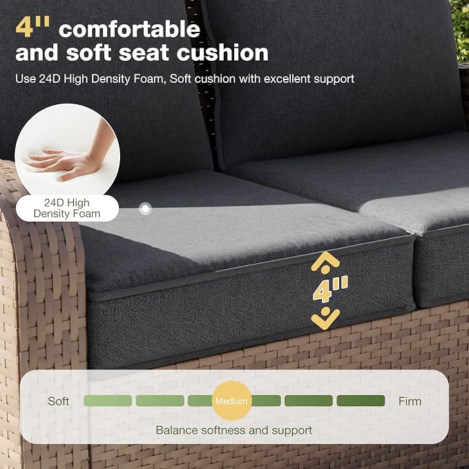 Aoxun Replacement Cushions for Outdoor Furniture, 4-Piece Outdoor Cushions for Patio Furniture, Deep Seat, Waterproof & Fade Resistant Couch Cushion for 4-Seat Patio Conversation Sets, Grey