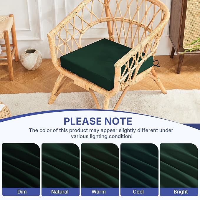 Outdoor Chair Cushions Set of 4 for Outdoor Patio Furniture, Waterproof Patio Seat Cushions with Handle & Ties, 3 Year Color Fastness Square Garden Sofa Couch Pads, 19" x 19" x 3", Dark Green