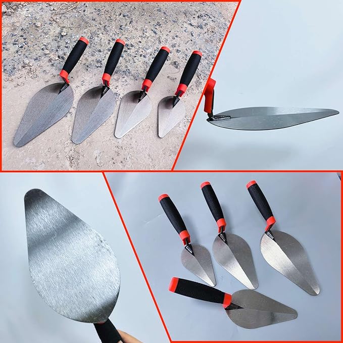 4 Pack Brick Trowel Set, 6” 7” 8” & 9” Carbon Steel Pointing Trowel, Masonry Trowel Hand Tool Kit for Brickwork, Concrete, Cement, Plaster, Tile Construction Projects