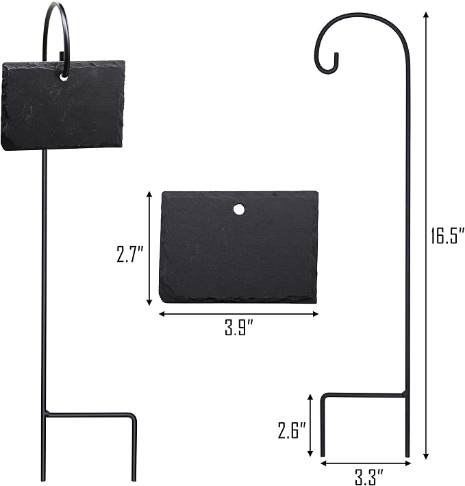 FORUP Plant Labels, 10pcs Garden Markers Signs Labels, Weatherproof Reusable Natural Slate Hanging Tags on Stainless Steel Metal Rod for Flower Bed, Pots, Planters