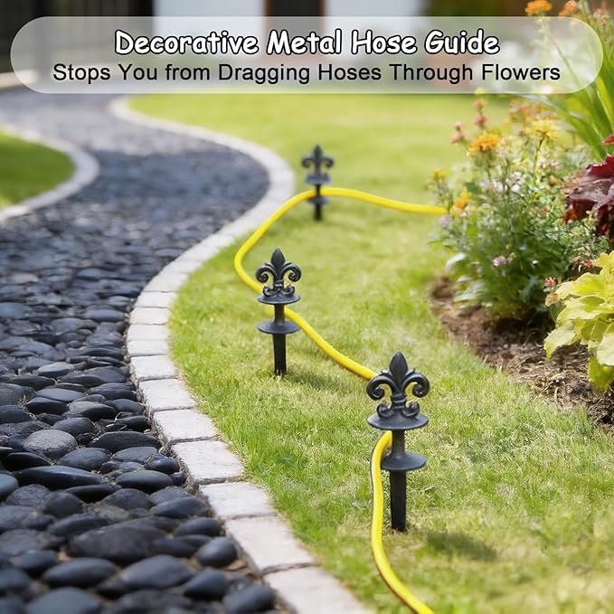 3 Pcs Decorative Hose Guide Stakes, Vintage Sliver Cast Iron Hose Guides for Lawn Garden Decor & Plant Protection