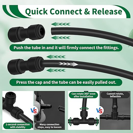 27Pcs 1/4" Drip Irrigation Quick Connect Fittings Kit (6 Couplings, 6 Tees, 6 Elbows, 2 Shut Off Valves, 6 Plugs & Tubing Cutter), Drip Line Connectors for 1/4" Tubing