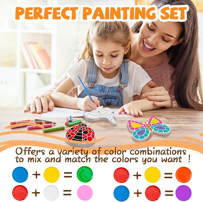 Hdsahdok Stepping Stones Painting Kit for Kids Ages 4-12 - 5 Pack Paint Your Own Garden Stones with Butterfly, Unicorn & Ladybug Designs, Outdoor Art & Craft Activity Set, Summer Craft Kit for Kids