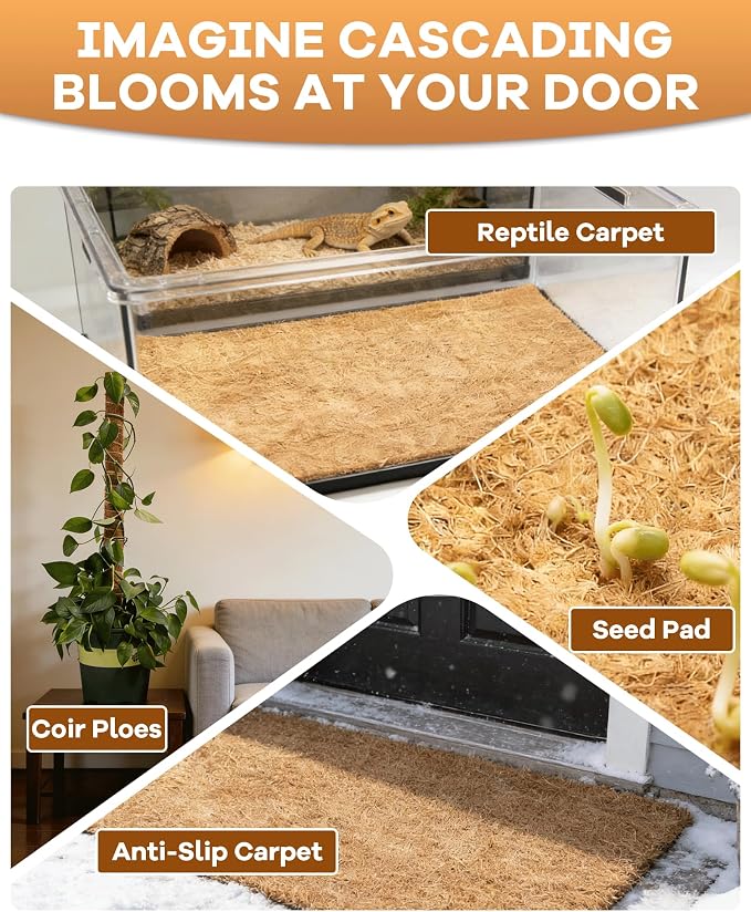 Coco Liners for Planters - Thick Coconut Fiber, Pre-Drained Planter Liner, Reptile Bedding & Garden Mat | 100% Natural & Biodegradable Coconut Coir for Plants (16" x 40")