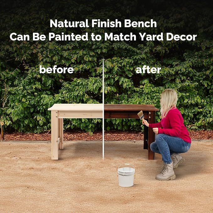 VINGLI Outdoor Wood Bench, 40" Outdoor Bench Patio Wooden Bench Garden Bench Outdoor Backless Bench for Deck Patio (Natural)