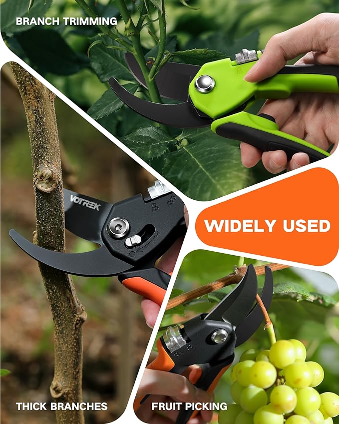 8.5" Pruning Shears for Gardening, 【Unique Stepless Handle Opening】Professional Bypass Garden Clipper, Heavy Duty Plant Pruners for Branch 【SK5 Steel Blades】【All Hand Sizes】,Bright Orange