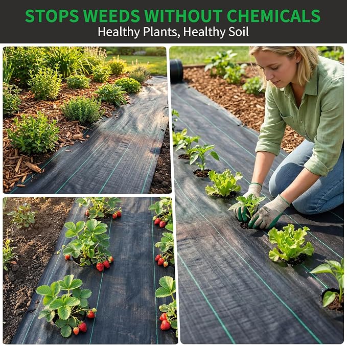 HOOPLE 4 ft x 100 ft Weed Barrier Landscape Fabric, 3.2 oz Heavy Duty Woven Geotextile Ground Cover, Water Permeable Garden Fabric for Gravel, Mulch & Driveway Base