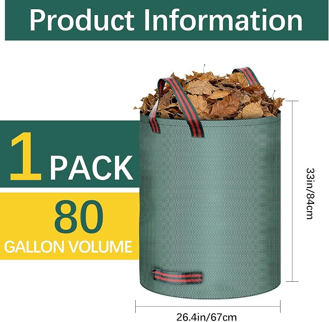 80 Gallon extra large leaf collector leaf bags lawn bags yard waste large capacity,reusable leaf bags Cleaning fallen leaves, weeds, or use for moving