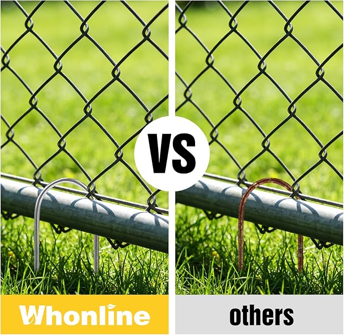 Whonline 200 Pack Landscape Staples 6 Inch, Galvanized Round-Top Garden Stakes Tent Stakes Heavy Duty 11 Gauge U Pins Ground Lawn Staples for Weed Barrier Fabric, Fence, Irrigation Soaker Drip Hose
