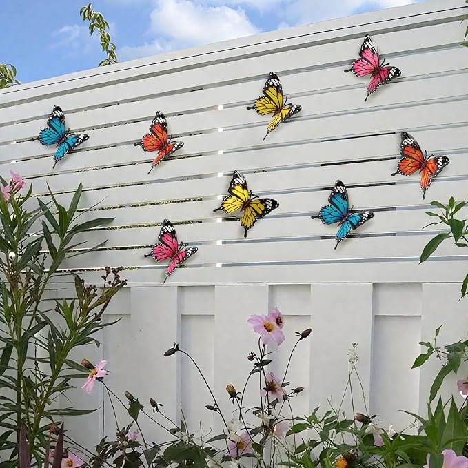 4 Pack Metal Butterfly Decorations, 6.7 in Butterfly Wall Art Sculpture Hanging Decor, Metal Butterflies Outdoor Decor for The Garden, Patio, Fence, Home, and Yard