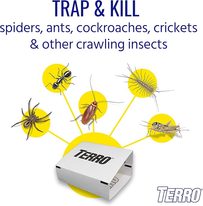 TERRO Spider & Insect Trap T3206 10-Pack Sticky Glue Traps for Roaches, Spiders, Ants, Cockroaches, Crickets - Indoor Bug Catcher Pest Control Traps, 4.25 in x 10 in